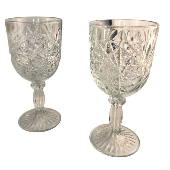 Libbey HOBSTAR Clear Pressed Vintage Star of David 10 Oz Tall Footed Water Goble - Picture 7 of 10